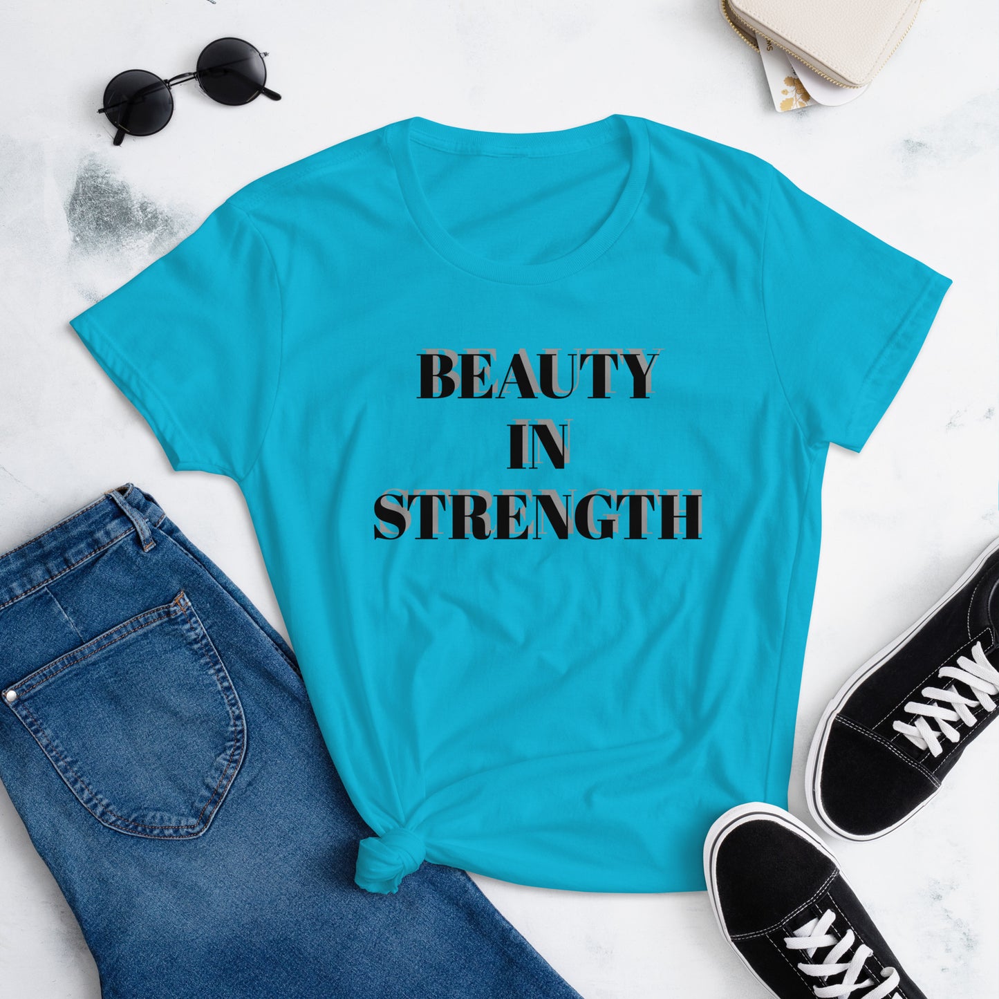 Women's short sleeve t-shirt- Black- Beauty/Strength