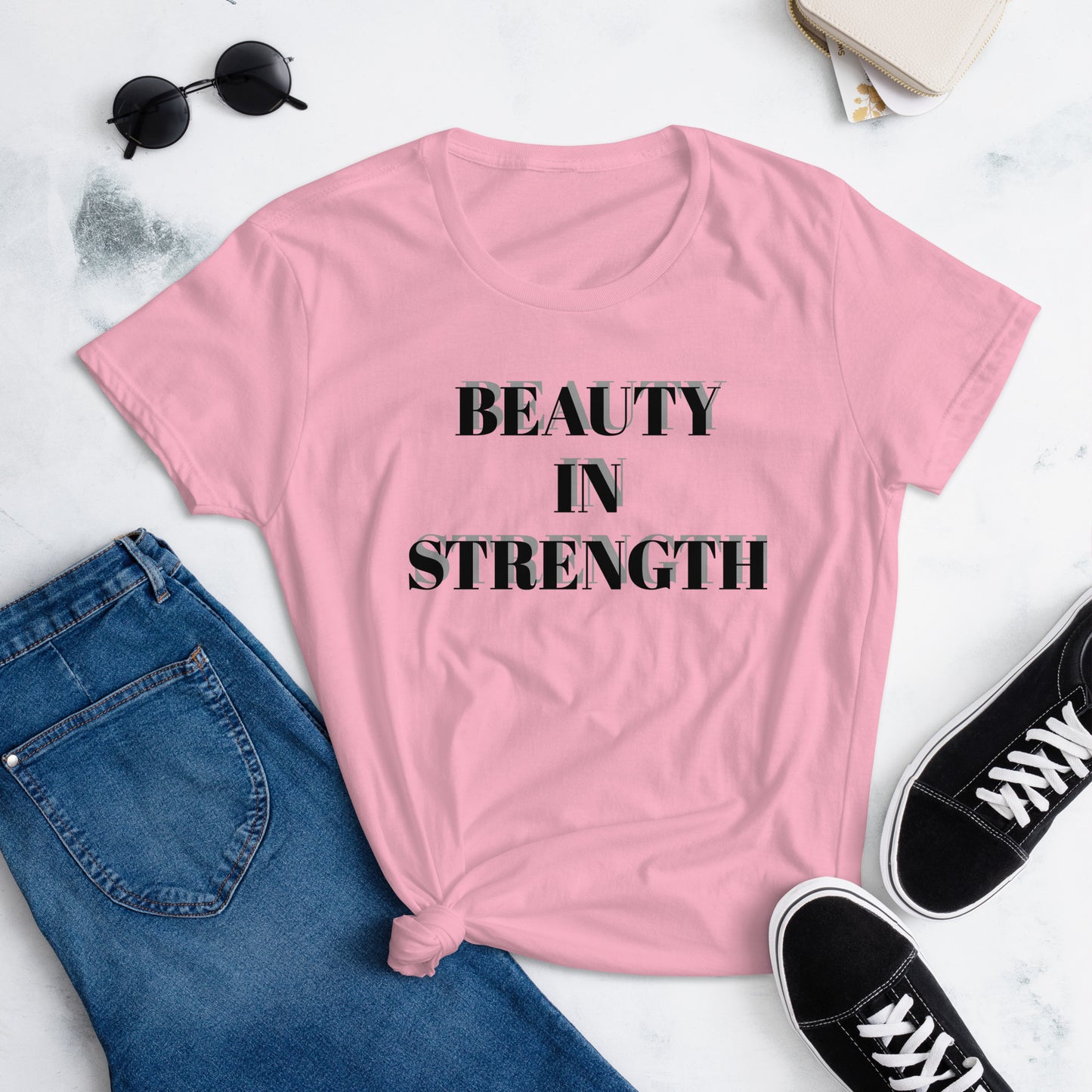 Women's short sleeve t-shirt- Black- Beauty/Strength