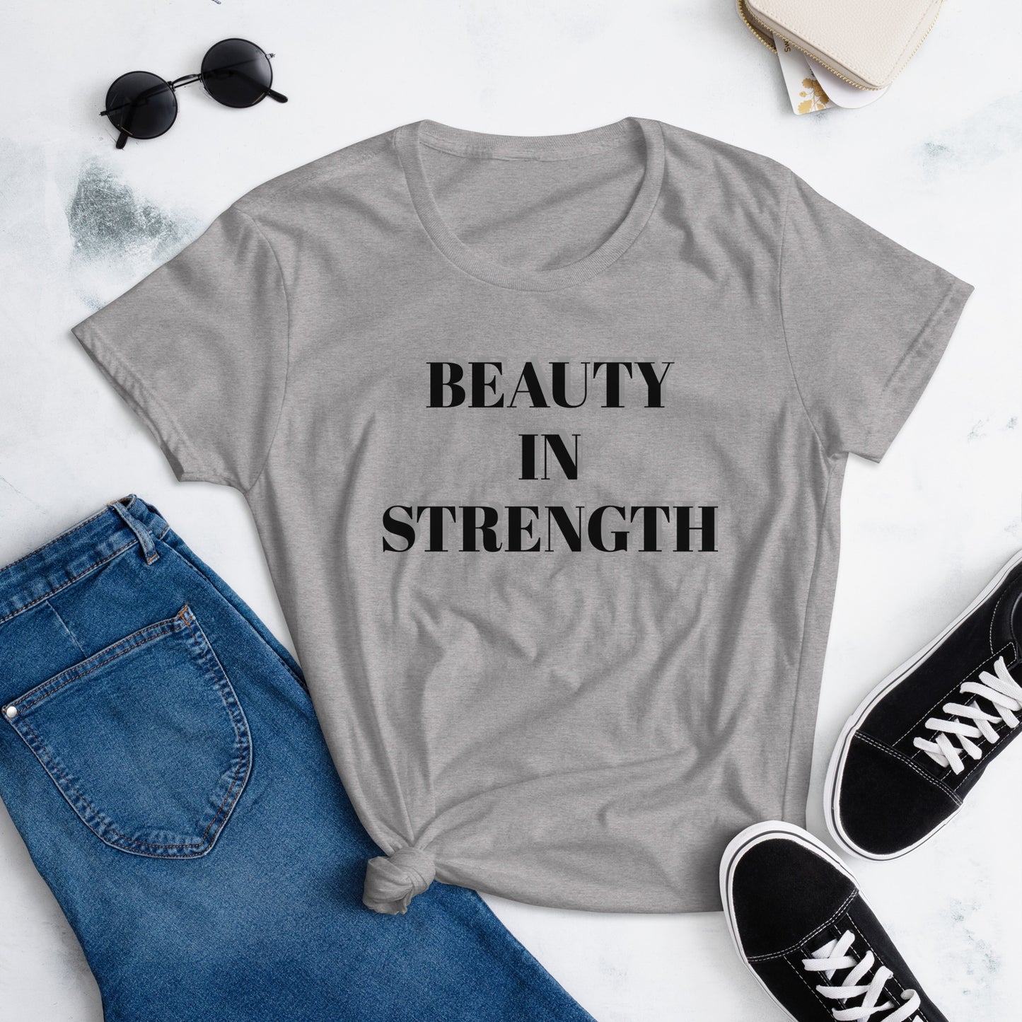 Women's short sleeve t-shirt- Black- Beauty/Strength