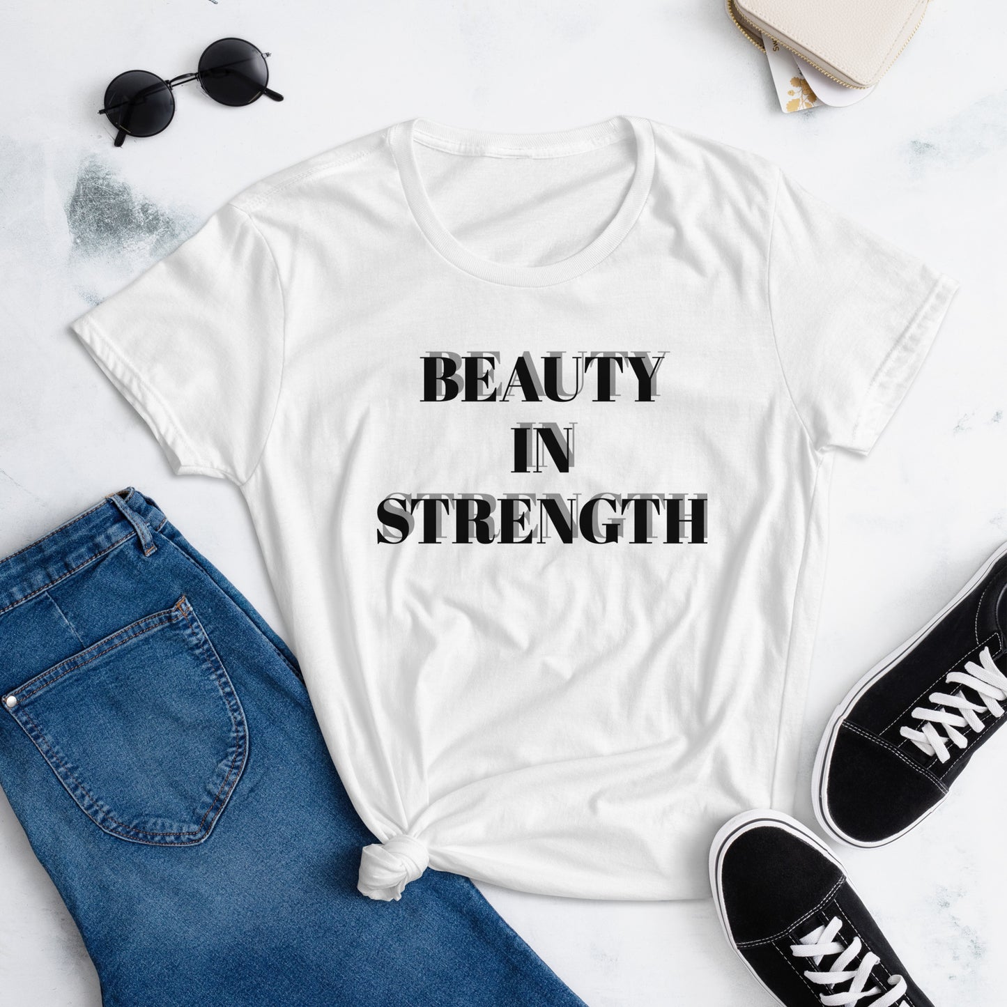 Women's short sleeve t-shirt- Black- Beauty/Strength